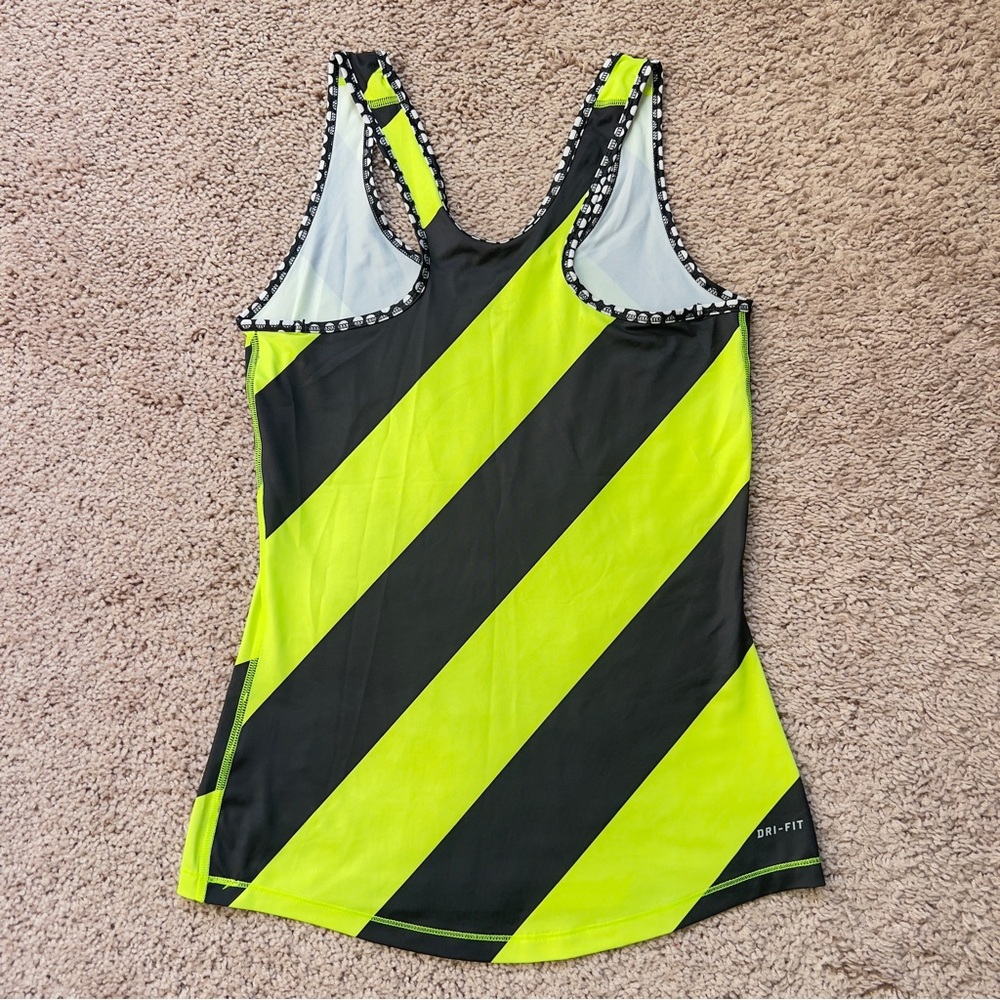 Nike Pro DRI-FIT Black Yellow Striped Fitted Athletic Tank Top Women’s Size S - Picture 2 of 11